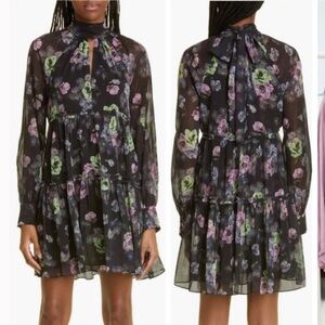 NWT Cinq à Sept Midnight Floral Long Sleeve Dress